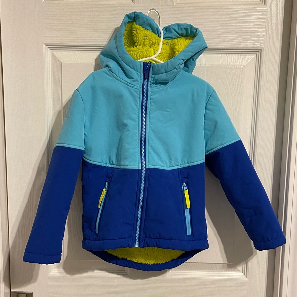 Kids Blue, Teal and Lime Green Sherpa Lined Jacket Size 6